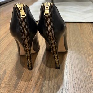 Black High Heel Pumps with Gold Back Zipper
